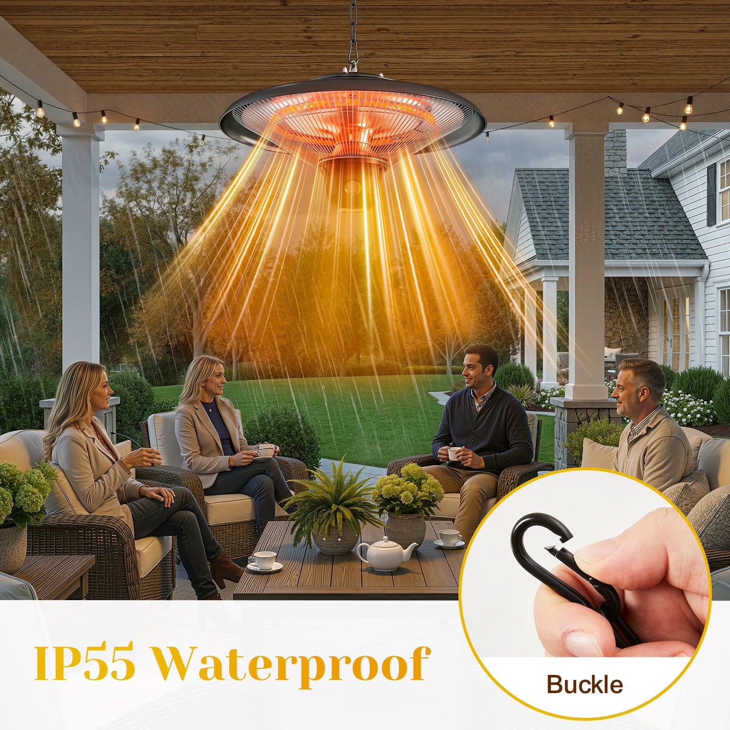 May in Color 1500W Outdoor Hanging Heater, Electric Infrared Hanging Heater, Waterproof Ceiling Heater with 3 Adjustable Modes, Ideal for Porch, Garage, Balcony, Black