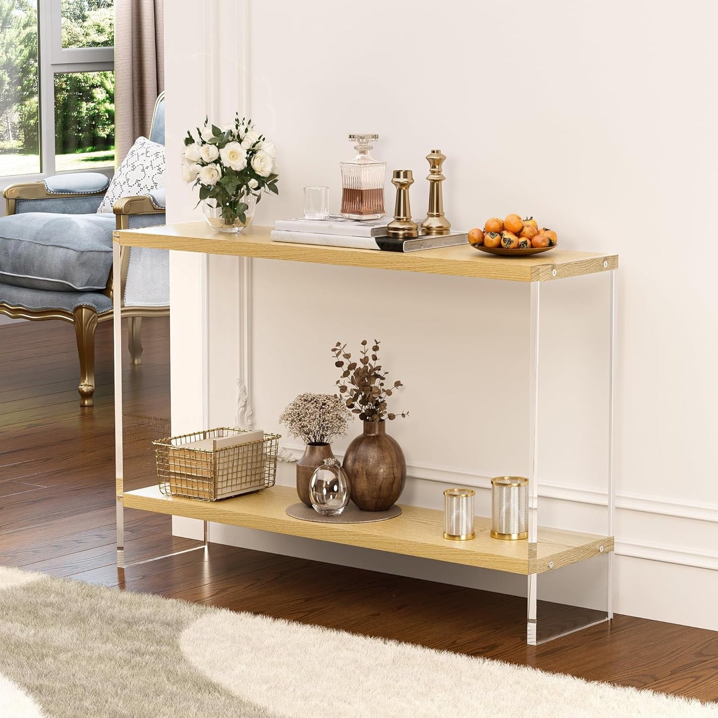 Acrylic Console Table, 47.24" Modern Entryway Table with Storage Shelf, Clear Acrylic Doorway Table, 2-Tier Sofa Table for Living Room, Bedroom, Hallway, and Dining Room (Black)