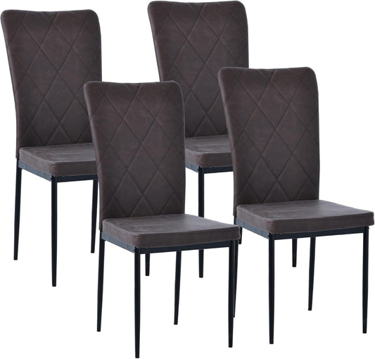 CozyHome PU Cushion Mid-Century Accent Chairs, Upholstered Dinning Chairs Set of 4, Kitchen Side Chair with Waterproof Surface and Iron Legs for Dining Room,Kitchen