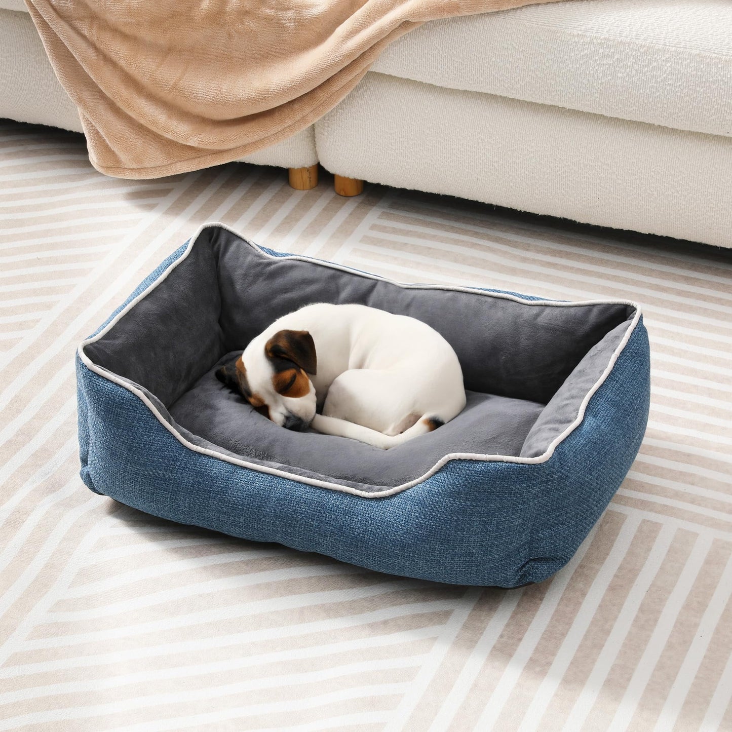 CozyHome Small Dog Bed with Anti-Slip Bottom, Cat Bed with Removable Washable Cover, Plush Pet Bed for Dogs and Cats, Cute Dog Pillow Bed, Calming Cat Couch Bed for Indoor, Outdoor, Blue