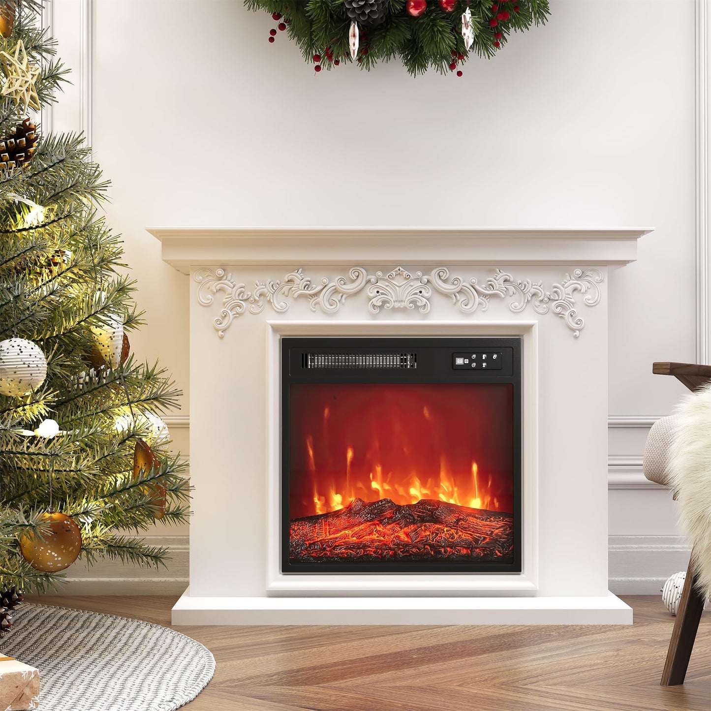 Heynemo 18'' Electric Fireplace Insert, Recessed Fireplace Heater with Remote Control, Small Heater with Low Noise, Adjustable Temperature, 8H Timer, Adjustable Flame Brightness, 110V/1500W, Black