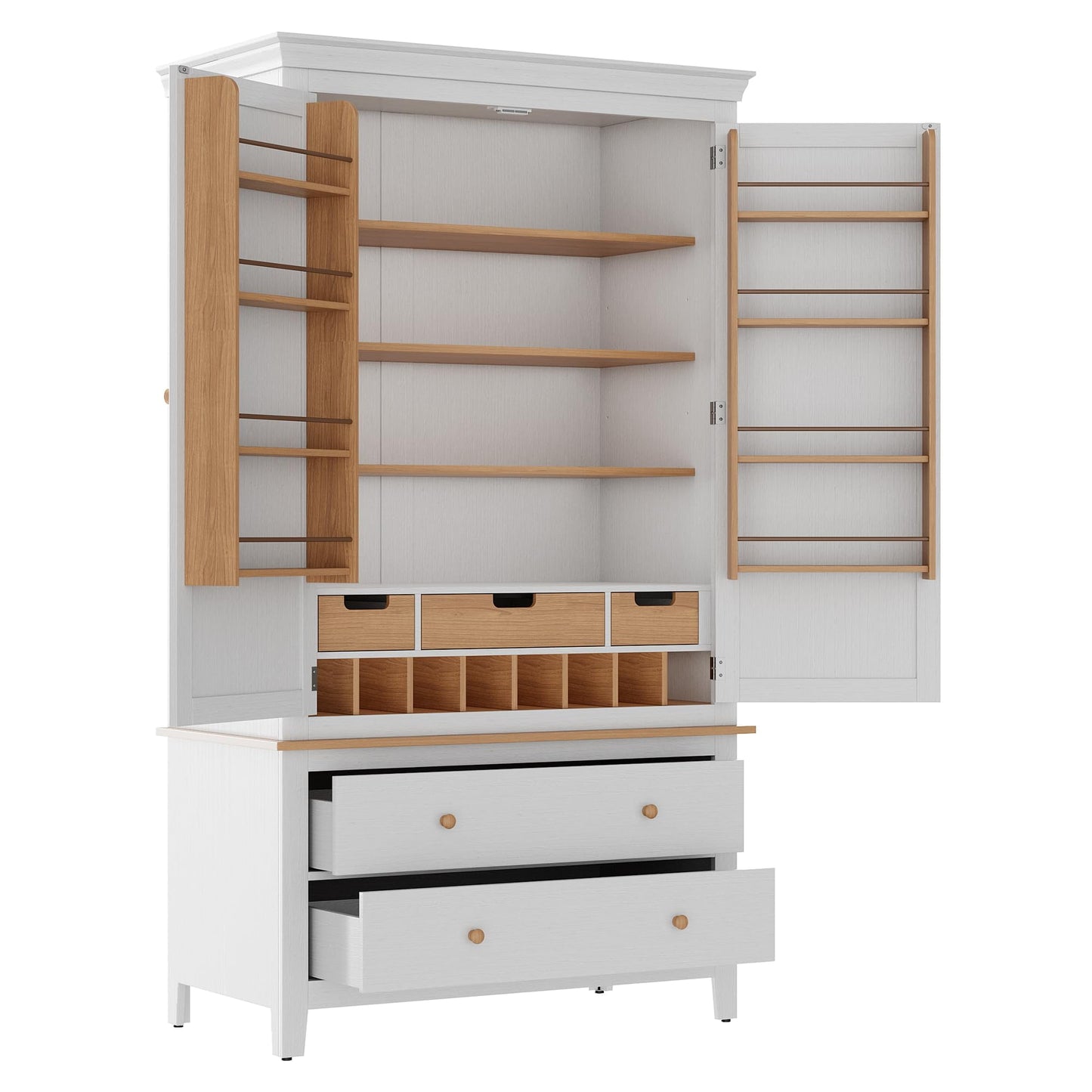 Superjoe 70'' Kitchen Pantry Cabinet, Tall Storage Cabinet , Freestanding Cupboard with 8 Hanging Shelves and Adjustable Shelves for Kitchen, Dinging Room,Living Room, White