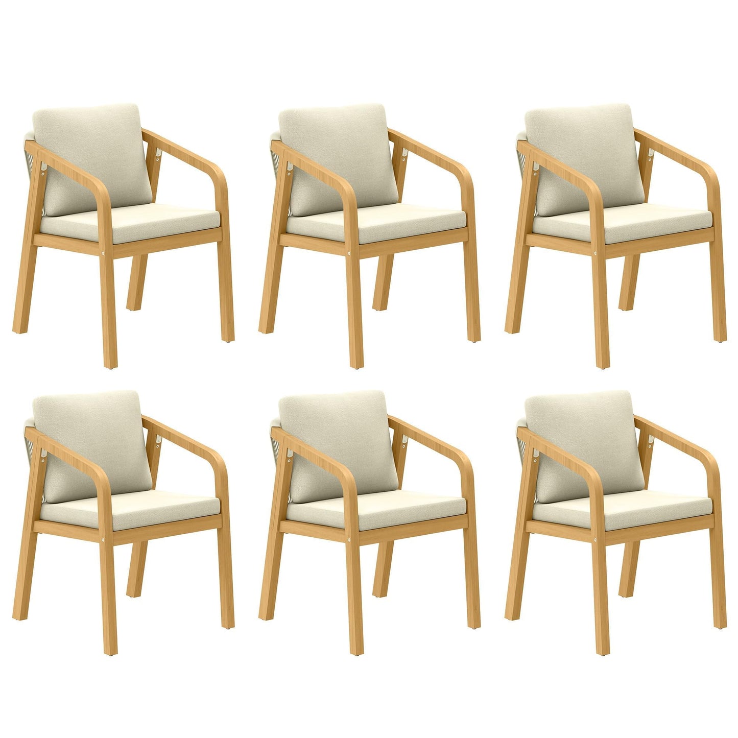 Heynemo Acacia Patio Dining Chairs Set of 6, Outdoor Wood Dining Chairs with Thick Cushions, Modern Patio Chairs with Woven Rope Backrest for Porch, Backyard, Garden, Indoor, Beige