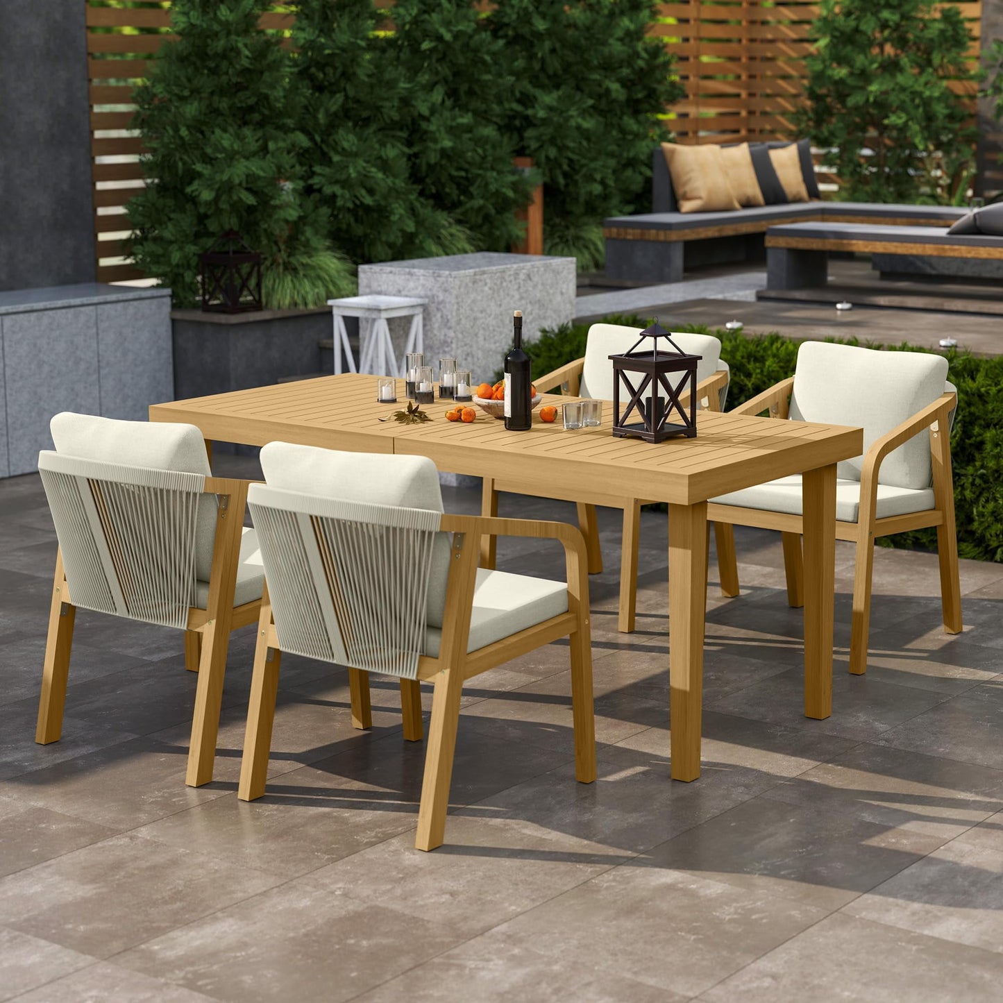 Heynemo Acacia Patio Dining Set 5 Pieces, Patio Dining Table and Chairs Set, Modern Outdoor Dining Furniture Set for Lawn Backyard Garden Deck, Beige