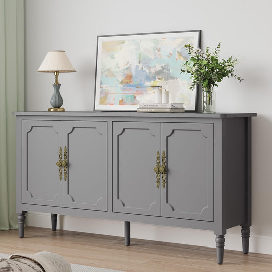 May in Color Mid Century Modern Sideboard with 4 Doors and Adjustable Shelves, Console Table for Entryway, Dining Room, Living Room, Grey Oak