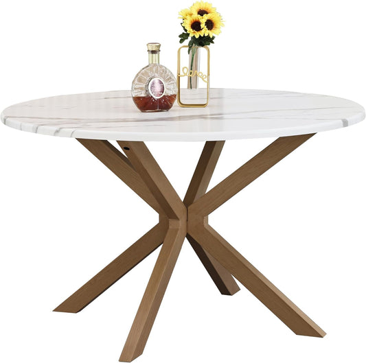 Superjoe  Mid Century Modern Round Table for 4-6 Person, 47" Dining Table for Home, White