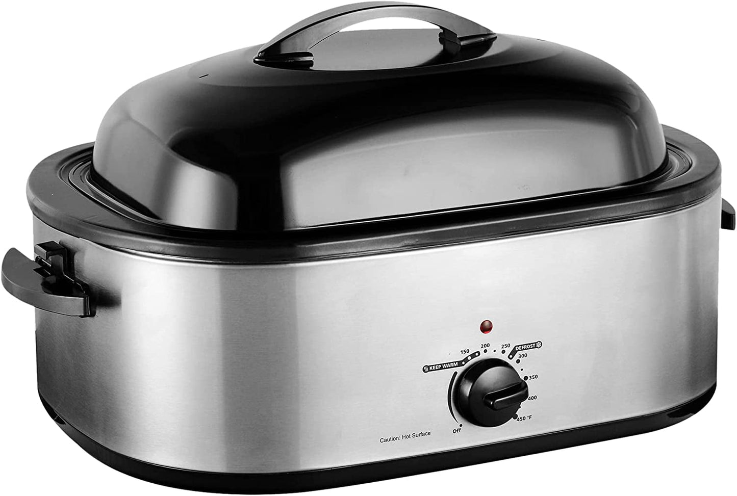 RoyalCraft 20 Quart Electric Roaster Oven with Self-Basting Lid, Stainless Steel, Silver
