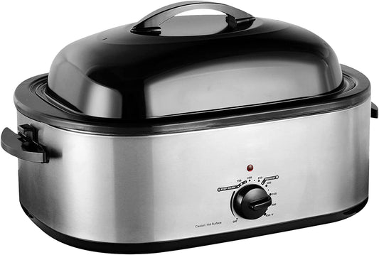 RoyalCraft 20 Quart Electric Roaster Oven with Self-Basting Lid, Stainless Steel, Silver