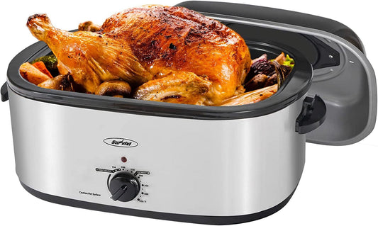 RoyalCraft 26 Quart Electric Turkey Roaster Oven with Visible & Self-Basting Lid, Stainless Steel