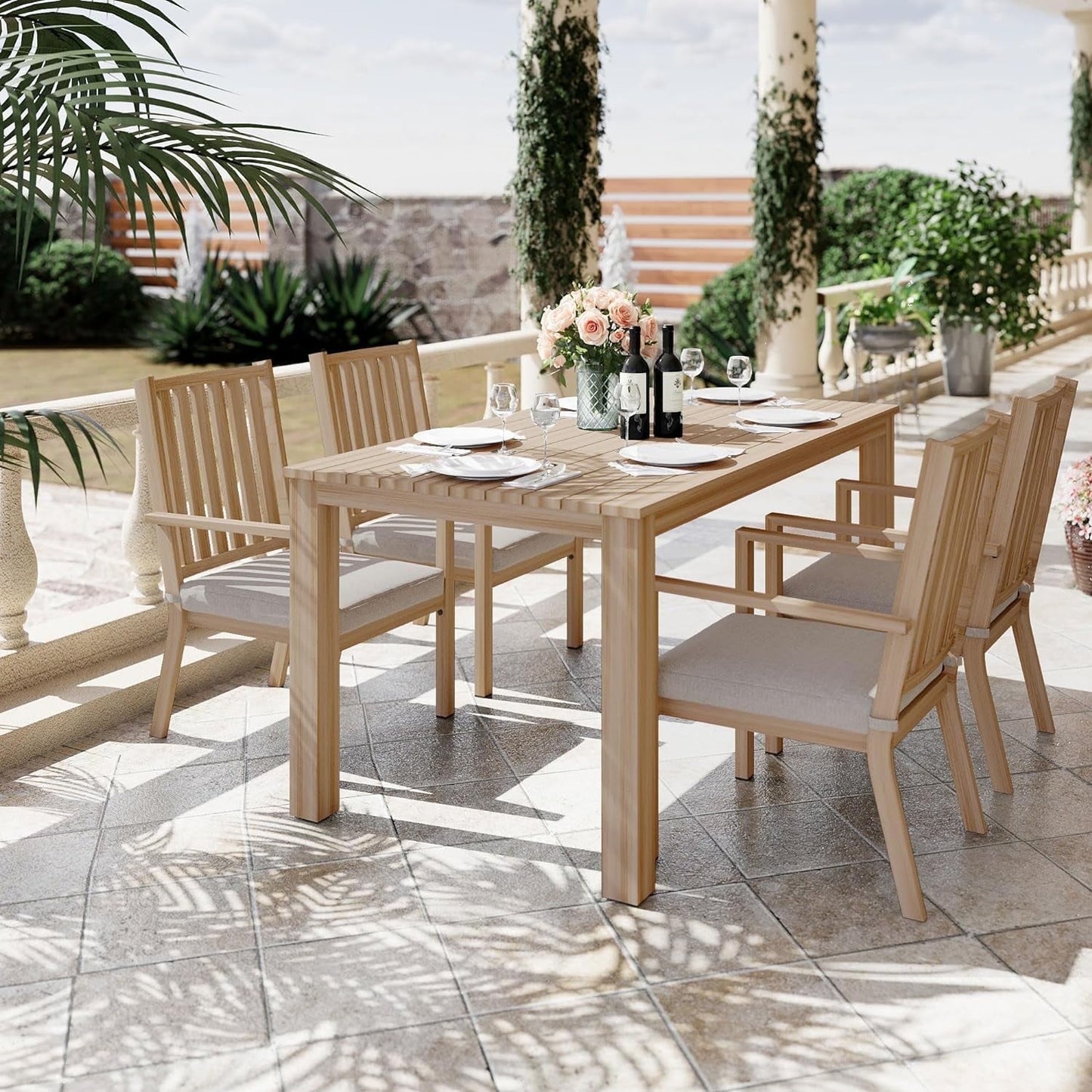 RoyalCraft 5 Pieces Patio Dining Sets, Aluminum Outdoor Dining Table with 4 Chairs, Outdoor Patio Dining Furniture Set with Removable Cushion for Lawn, Garden, Backyard, Brown