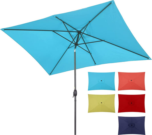 RoyalCraft 6.5 x 10 Ft Rectangular Patio Umbrella Aluminum Pole, Outdoor Table Market Umbrella with Crank, 6 Steel Ribs, Polyester Canopy, Light Blue