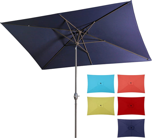 RoyalCraft 6.5 x 10 Ft Rectangular Patio Umbrella Aluminum Pole, Outdoor Table Market Umbrella with Crank, 6 Steel Ribs, Polyester Canopy, Navy Blue