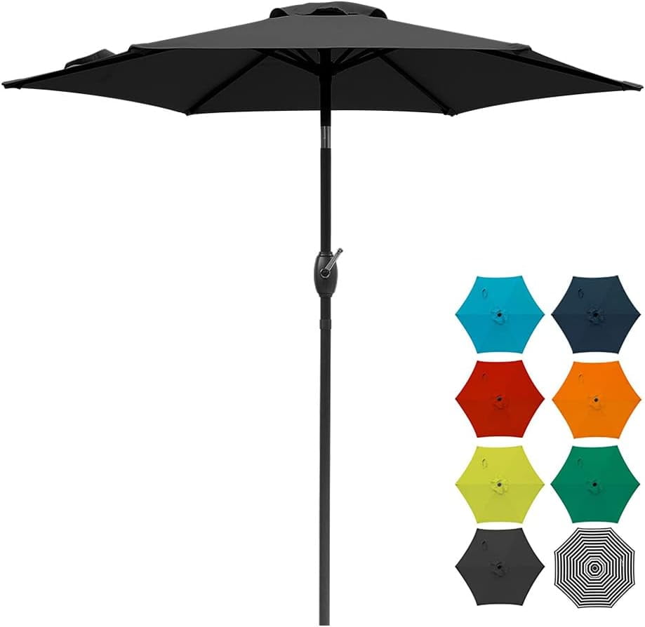 RoyalCraft 7.5 Ft Patio Umbrella Outdoor Market Table Umbrella Luxury Aluminum Pole Umbrella with Push Button Tilt and Crank, 6 Ribs, Polyester Canopy, Black