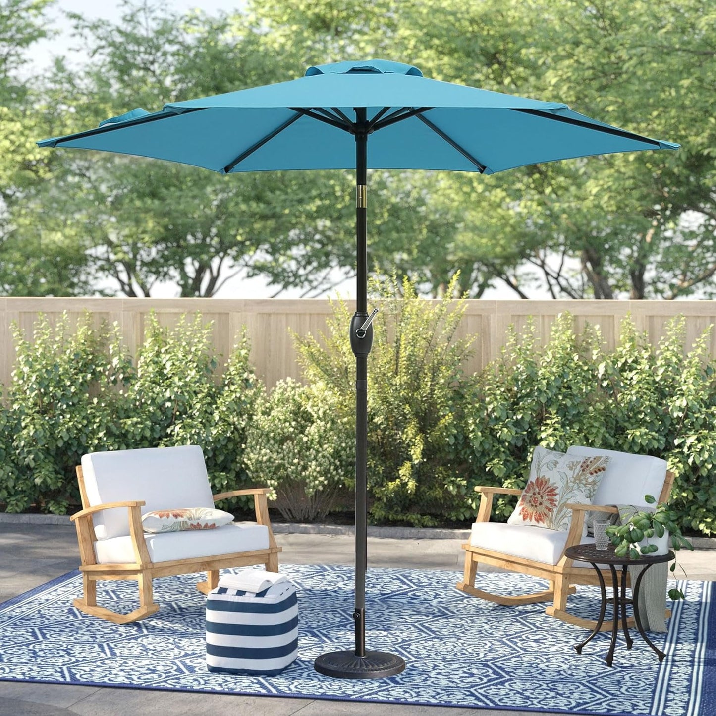 RoyalCraft 7.5 Ft Patio Umbrella Outdoor Market Table Umbrella Luxury Aluminum Pole Umbrella with Push Button Tilt and Crank, 6 Ribs, Polyester Canopy, Black