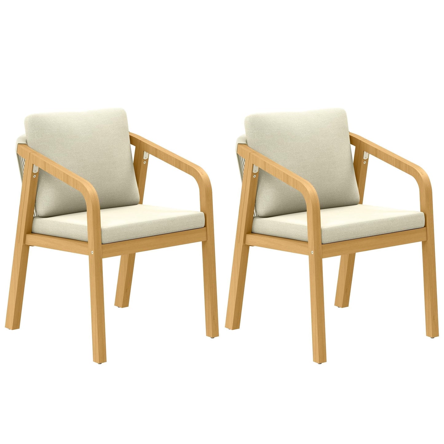 RoyalCraft Acacia Patio Dining Chairs Set of 2, Outdoor Wood Dining Chairs with Thick Cushions, Modern Patio Chairs with Woven Rope Backrest for Porch, Backyard, Garden, Indoor, Beige