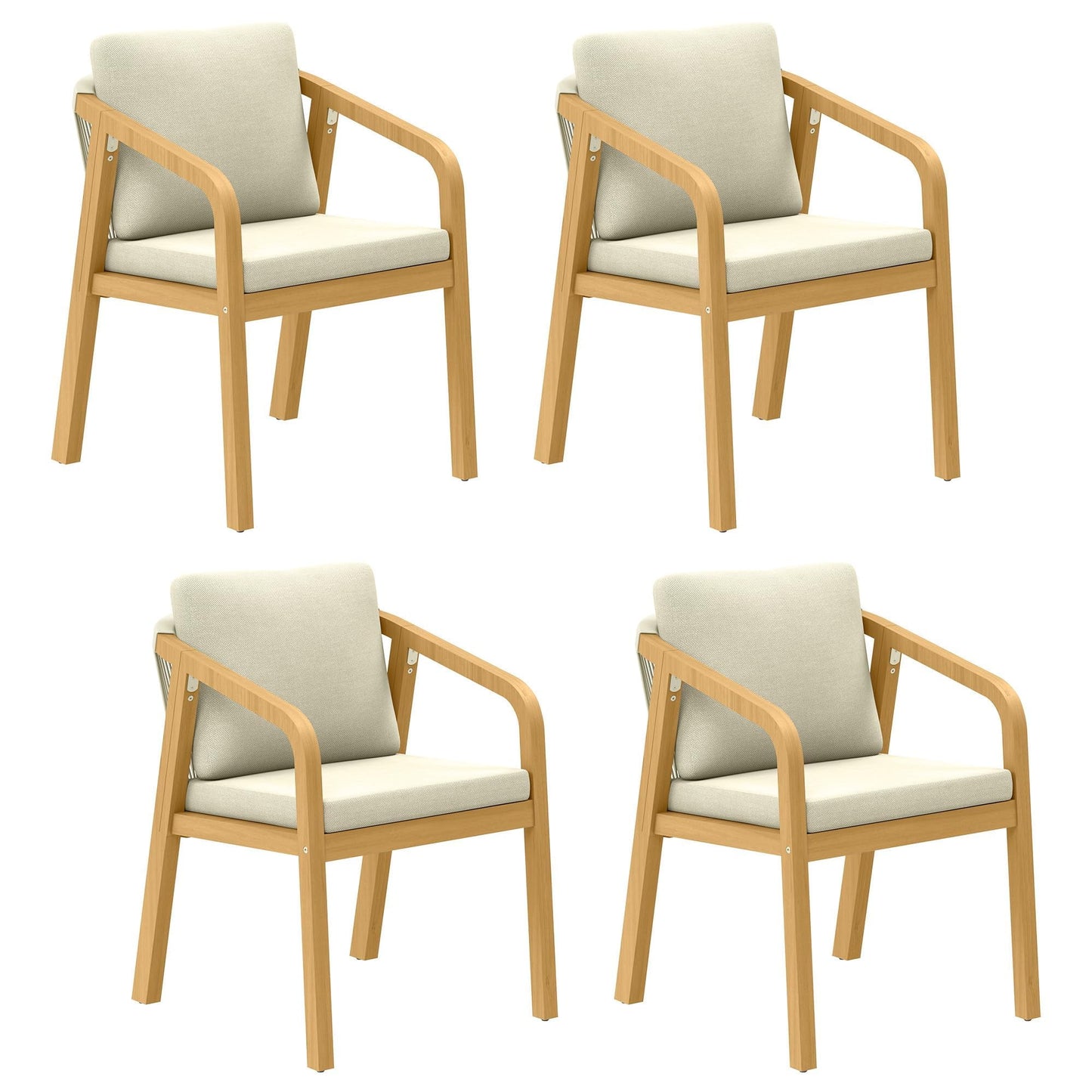 RoyalCraft Acacia Patio Dining Chairs Set of 4, Outdoor Wood Dining Chairs with Thick Cushions, Modern Patio Chairs with Woven Rope Backrest for Porch, Backyard, Garden, Indoor, Beige