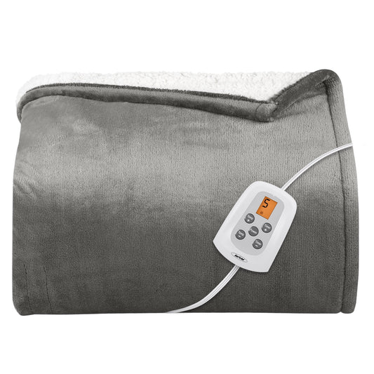 RoyalCraft Electric Heated Blanket, 84" x 62" Twin Size Electric Blanket with 10 Heating Levels and 12 Hours Auto-Off, Soft Flannel and Sherp Blanket with ETL & FCC Certification, Grey