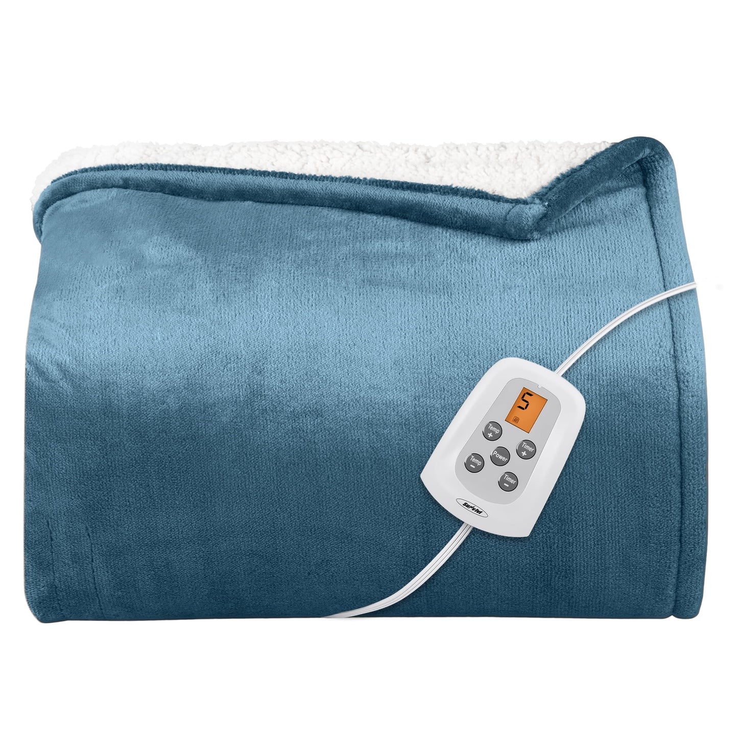 RoyalCraft Electric Heated Blanket, 84" x 62" Twin Size Electric Blanket with 10 Heating Levels and 12 Hours Auto-Off, Soft Flannel and Sherp Blanket with ETL & FCC Certification, Blue