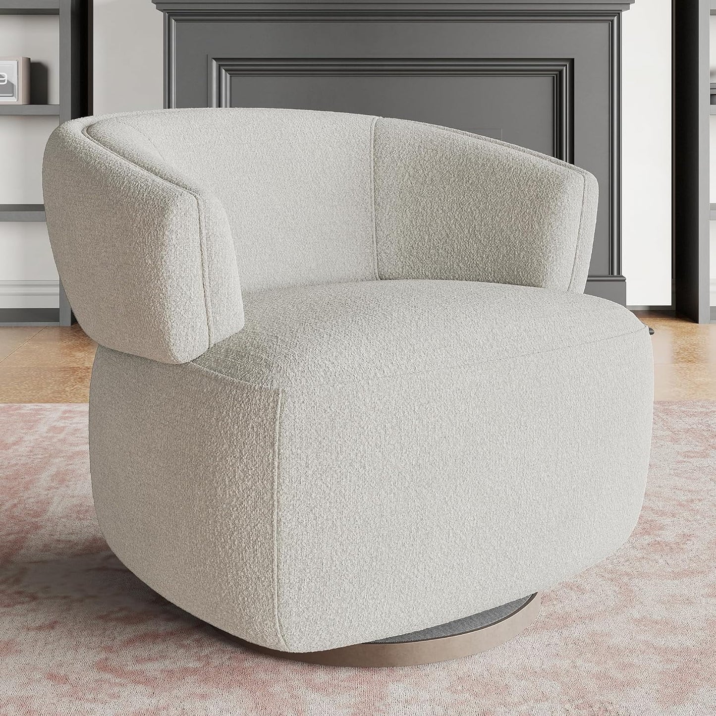 RoyalCraft Swivel Barrel Chair, Fully Assembled Accent Lounge Sofa with 360-Degree Base, Oversized Upholstered Reading Chair, Modern Round Club Chair for Living Room, Bedroom, Office, Ivory