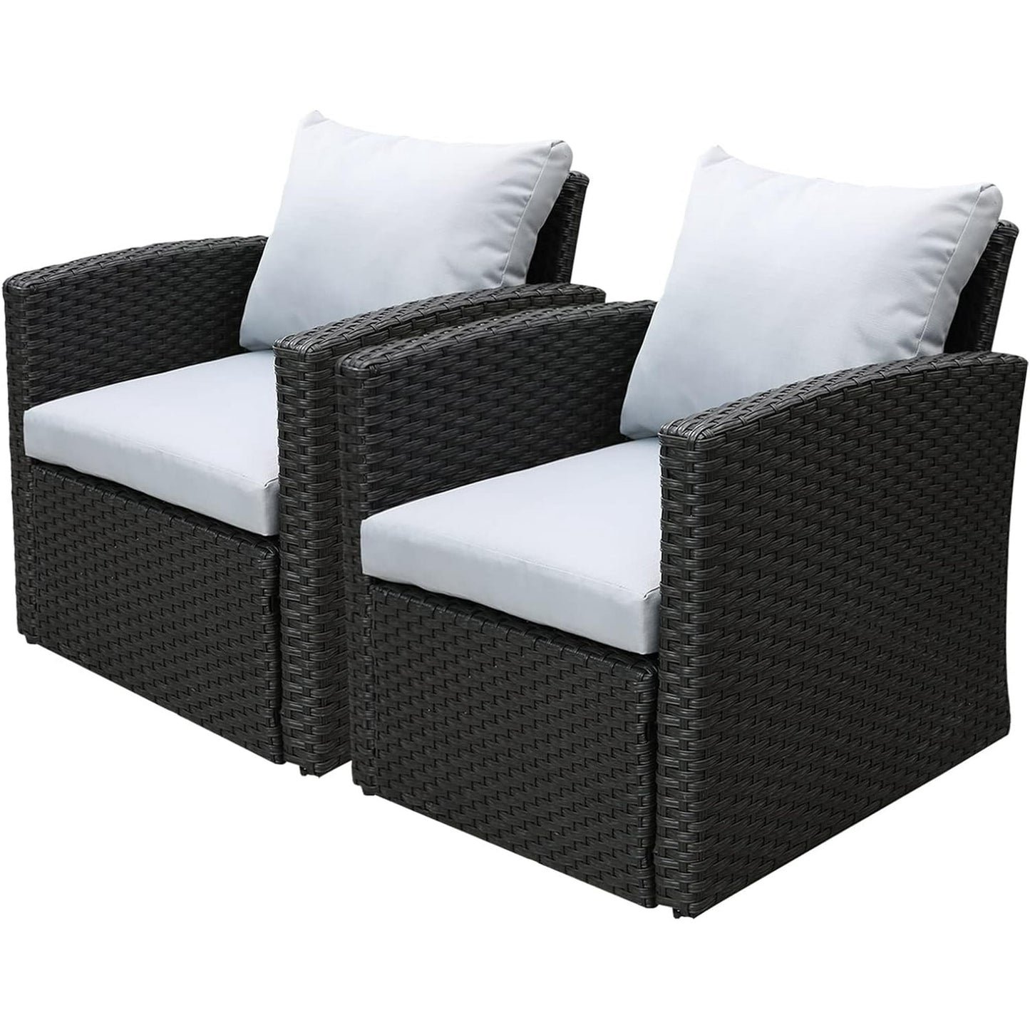 Royalcaft 2 Piece Outdoor Patio Wicker Armchairs, All Weather Outside Rattan Chair Patio Furniture Set with Blue Cushions