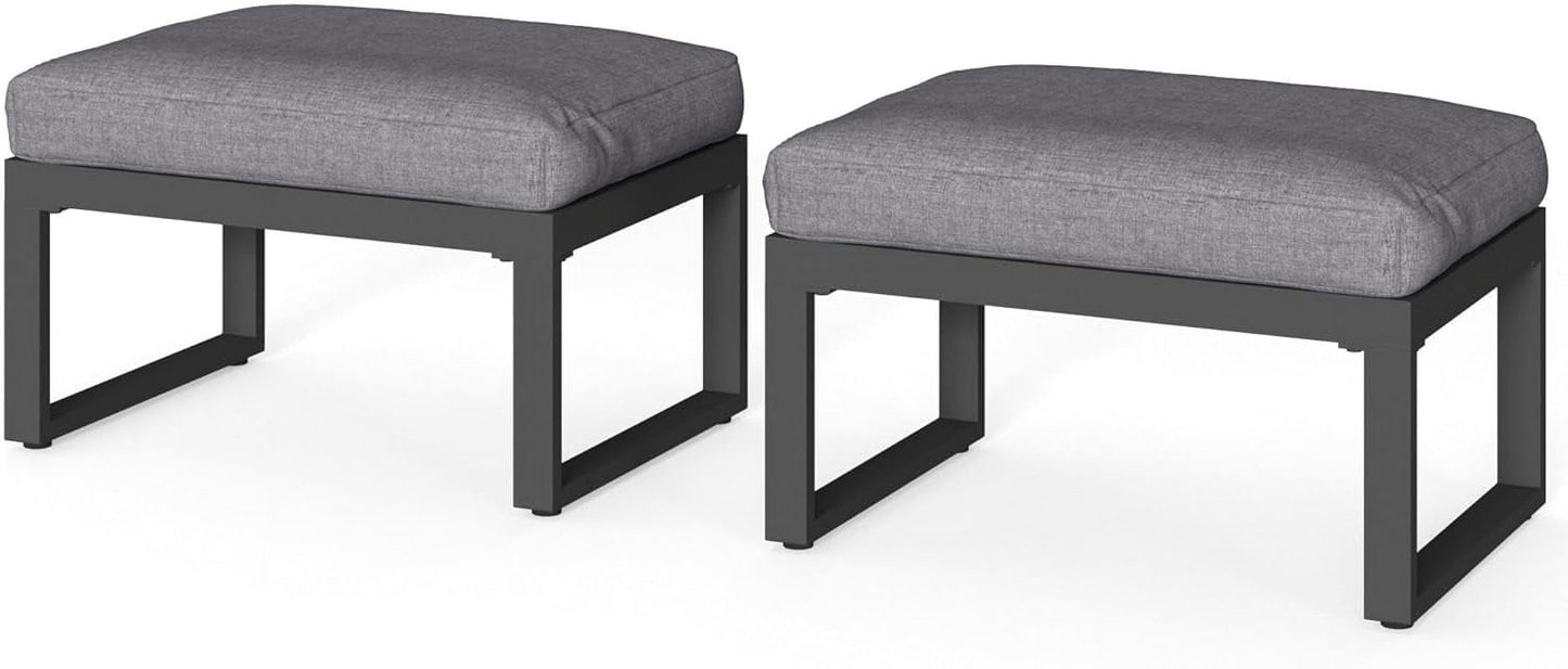 Royalcraft Aluminum Outdoor Coffee Table, All-Weather Metal Rectangular Patio Side Table with Tempered Glass Top, Patio Tables for Porch Backyard Garden, Grey