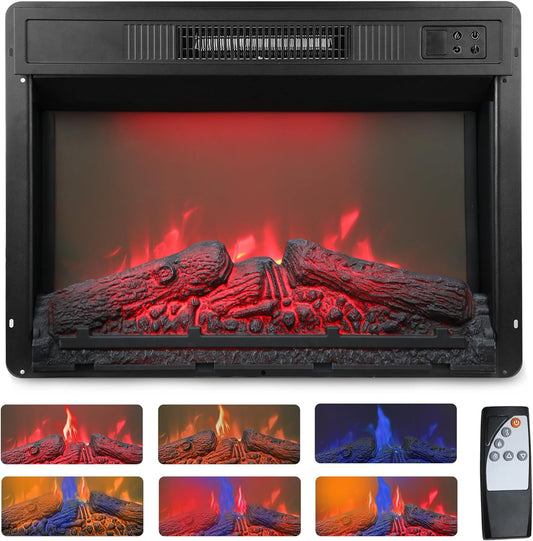 Royalcraft 23 Inch Electric Fireplace for TV Stand, Built-in Fireplace Heater with Multicolor Flames and Timer, 1400W Insert Heater with Remote Control, Low Noise, Black