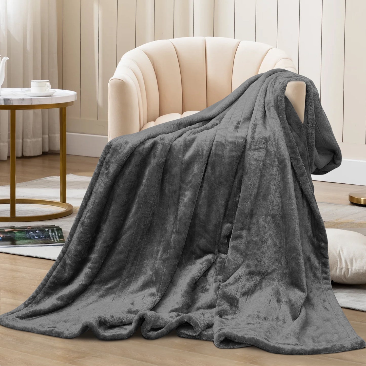 Royalcraft 50" x 60" Electric Blankets Heated Throw Soft Flannel Heating Blanket with 4 Hours Auto Off, 5 Years Warranty, ETL Certified, Machine Washable, Grey