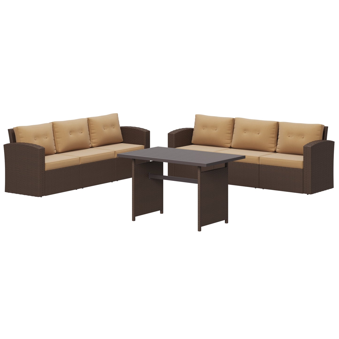 Royalcraft 7-Piece Patio Furniture with Waterproof Outdoor Coffee Table, Ergonomic Design, Lightweight Aluminum Frame, All-Weather Wicker Rattan, Non-Slip Cushions, Brown Wicker and Dark Grey Cushion