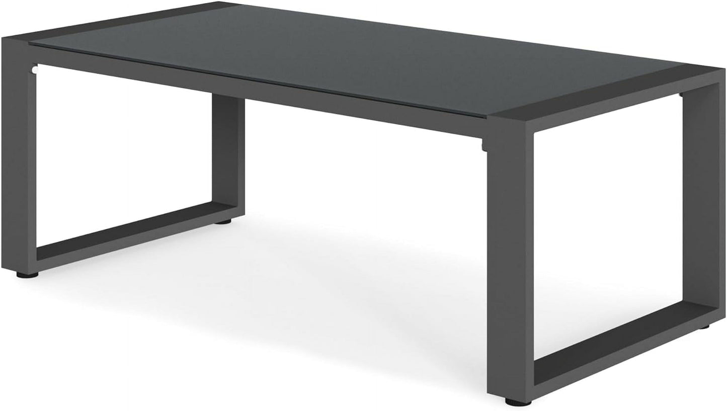 Royalcraft Aluminum Outdoor Coffee Table, All-Weather Metal Rectangular Patio Side Table with Tempered Glass Top, Patio Tables for Porch Backyard Garden, Grey