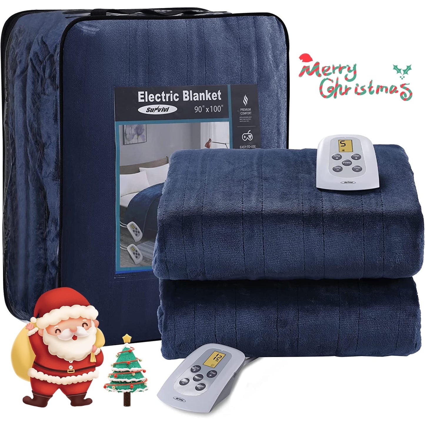 Electric Blanket Queen Size with Dual Controllers,10 Heating Levels& 12 hours Auto-off,Overheat Protection,Red