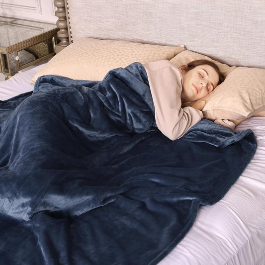 Royalcraft Electric Heated Blanket, 84" x 62" Twin Size Electric Blanket with 10 Heating Levels and 12 Hours Auto-Off, Soft Flannel Blanket with ETL Certification,Blue electric heated blanket