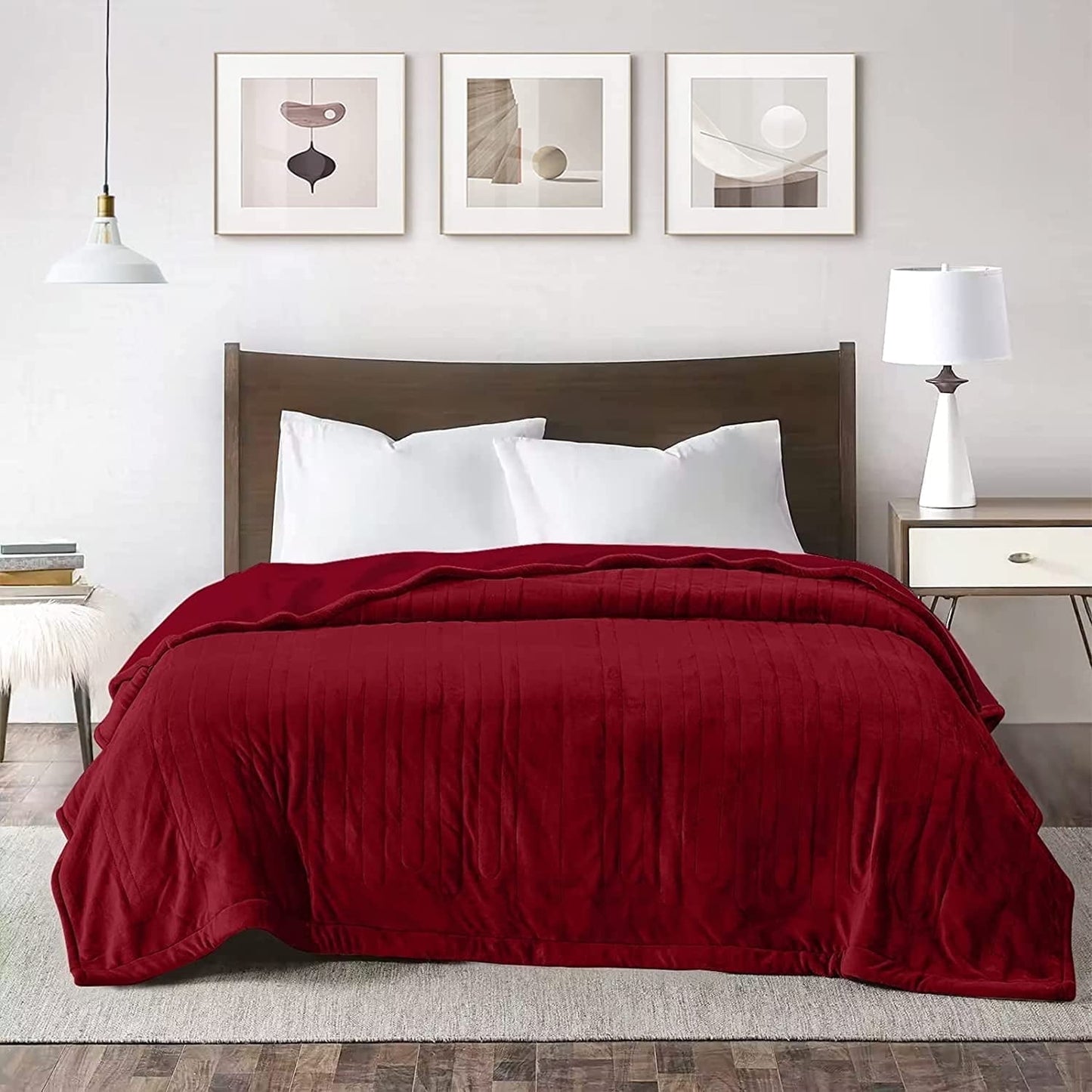 Royalcraft Heated Blanket King Size, Heating Electric Throw Blanket Dual Control, Soft Velvet, 10 Heat Settings, 12 Hours Auto Off, Red