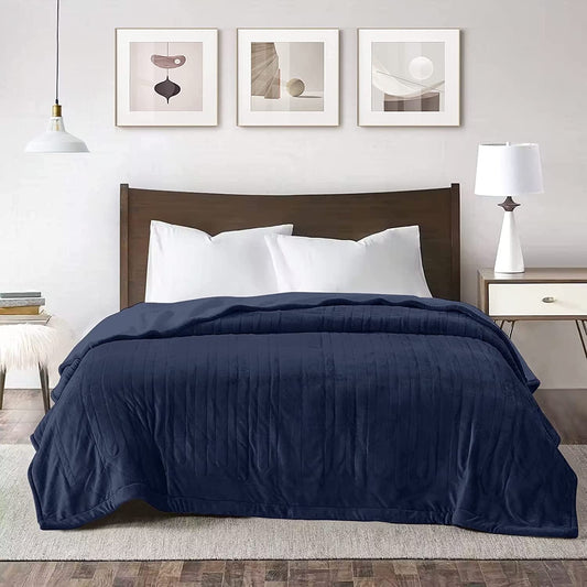 Royalcraft Heated Blanket Queen Size, Heating Electric Throw Blanket Dual Control, Soft Velvet, 10 Heat Settings, 12 Hours Auto Off, Blue