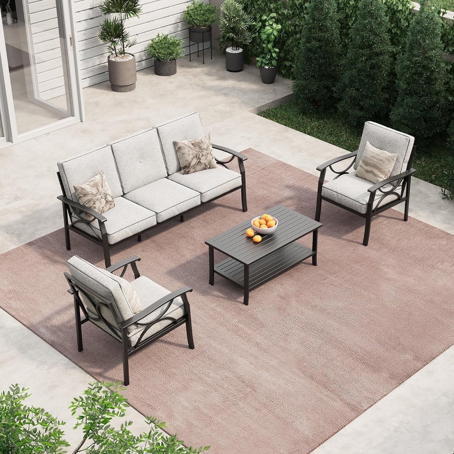 Royalcraft 4 Steel Water-resistant Outdoor Conversation Sets with Armchair and Sofa, Black/Grey