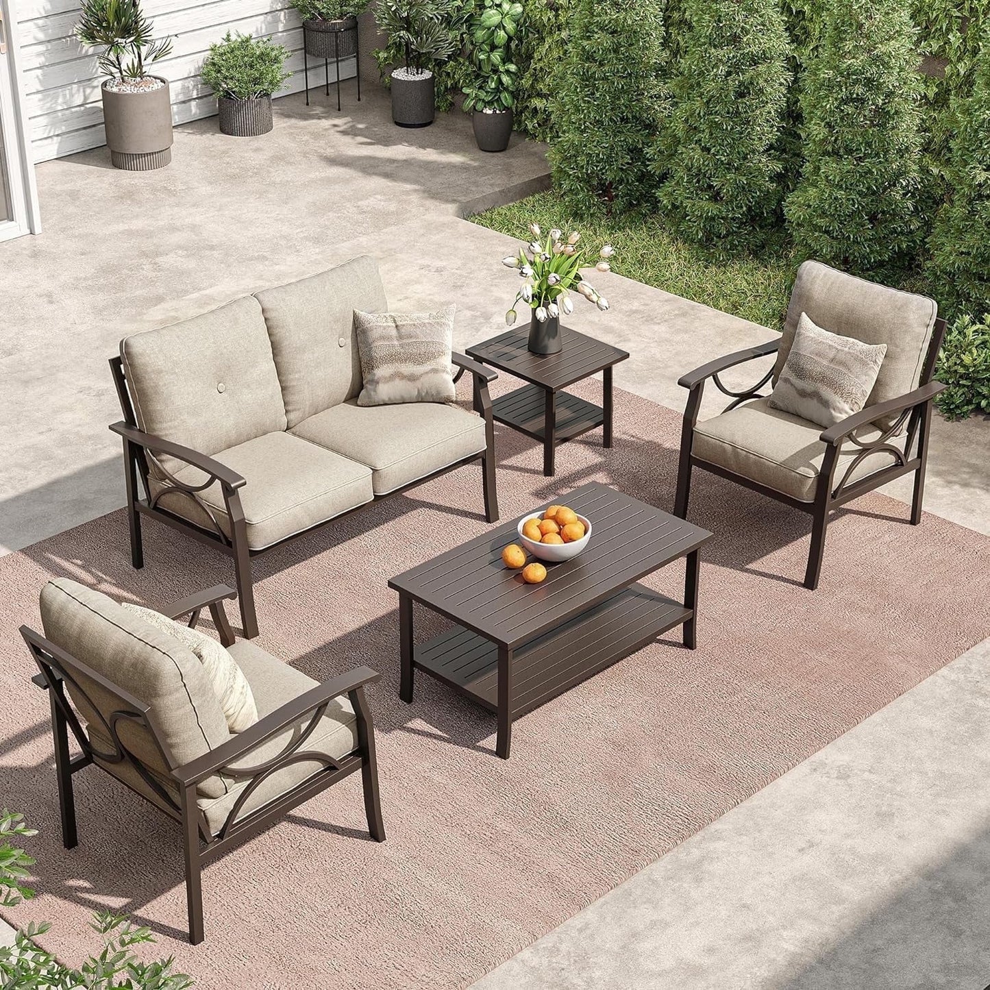 Royalcraft Outdoor Patio Furniture Set, 4 Piece Patio Conversation Set with Coffee Table, Metal Furniture Set for Porch Backyard Garden, Coffee