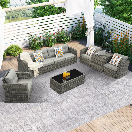 Royalcraft Outdoor Patio Furniture Set,9 Pieces Outdoor Sectional Wicker Sofa PE Rattan Conversation Sets with Non-slip Cushions,Aluminum Frame,Grey