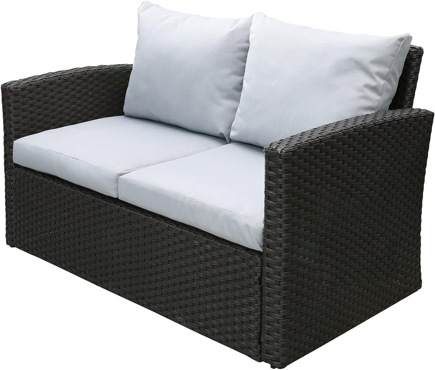 Royalcaft 2 Piece Outdoor Patio Wicker Armchairs, All Weather Outside Rattan Chair Patio Furniture Set with Blue Cushions