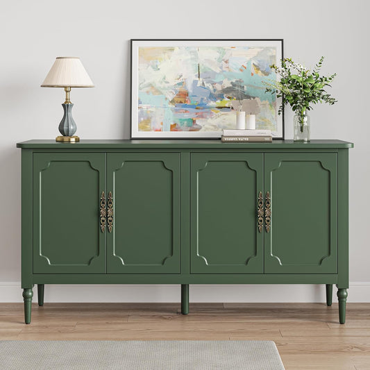 Royalcraft Sideboard Buffet Cabinet with Storage, 58'' Mid Century Modern Storage Cabinet with 4 Doors and Adjustable Shelves, Accent Cabinet for Entryway, Dining Room, Living Room, Bedroom, Green
