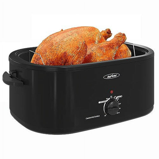 Royalcraft 22 Quart Electric Turkey Roaster Oven with Visible & Self-Basting Lid, Stainless Steel