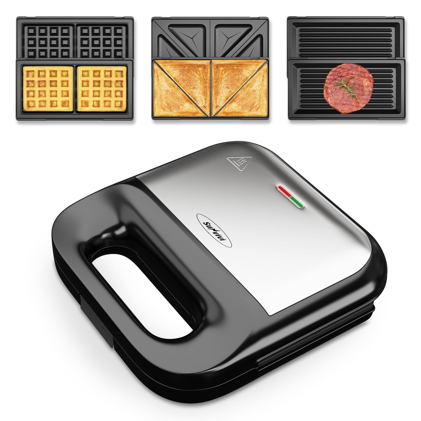 Royalcraft Sandwich Maker, Panini Press Grill and Waffle Iron Set, 3 in 1 Electric Sandwich Press with Removable Non-Stick Plates, Indicator Lights & Cool Touch Handle 750W