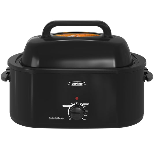 Royalcraft 26 Quart Electric Turkey Roaster Oven with Visible & Self-Basting Lid, Stainless Steel,Black