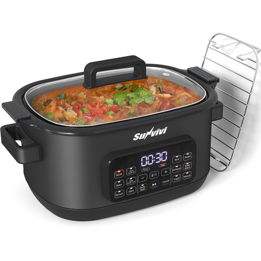 Royalcraft 12-in-1 Digital Programmable Slow Cooker, 6.5 QT Large Multicooker, Multi-Cooker with Timer, Temp Control, Black