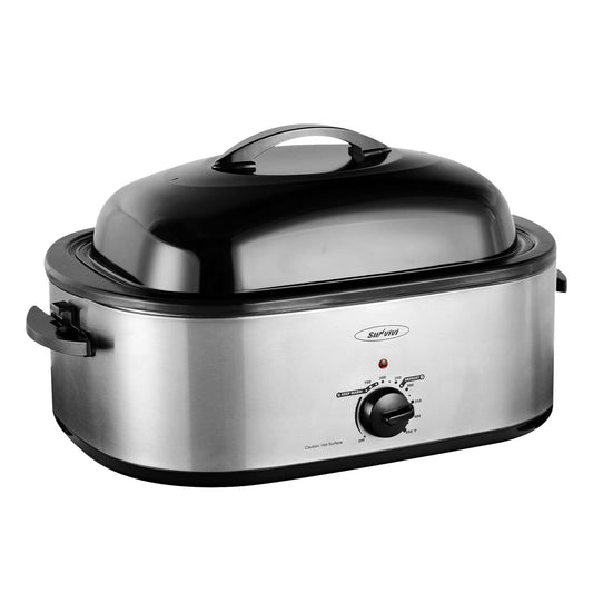 Royalcraft 20 Quart Electric Roaster with Removable Pan, Electric Turkey Roaster Oven with Self-Basting Lid, Roasting Oven with Cool-Touch Handles, Silver