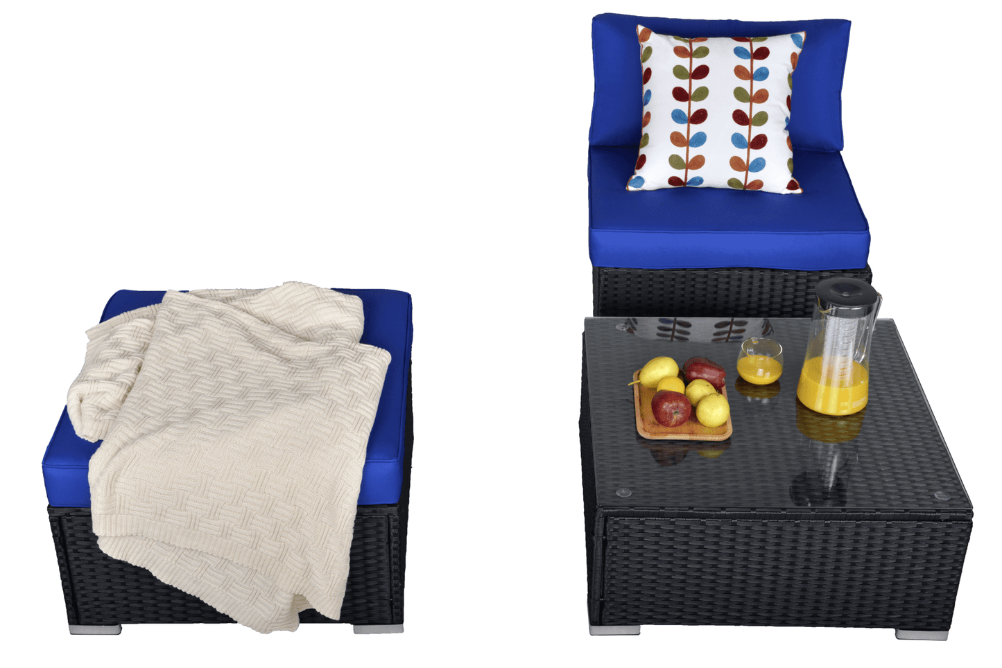 Sunvivi Wicker Patio Loveseat, Create the Patio of Your Dreams With Our Modular Furniture Sets, Black and Blue, PE Wicker