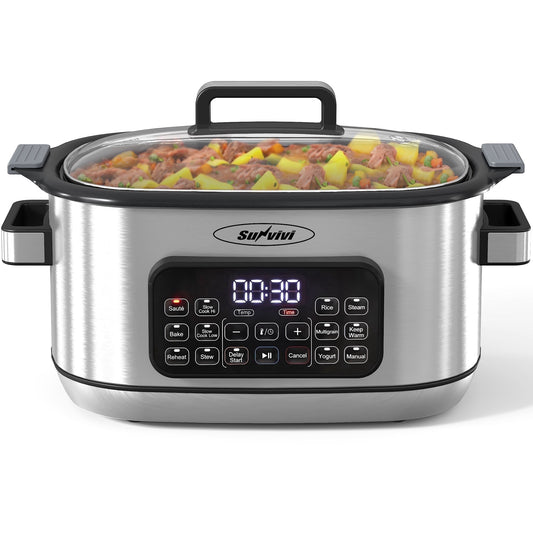 Royalcraft 6.5 Quart 12-in-1 Programmable Multi Slow Cooker, Food Warmer Pot with Digital Timer, Temp Control