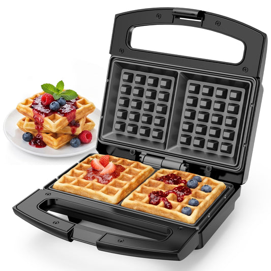 Royalcraft Electric Belgian Waffle Maker, 2 Slices Waffle Iron, Nonstick Plates, Indicator Light, Cool Touch Handle, Vertical Storage, Easy to Clean, Silver