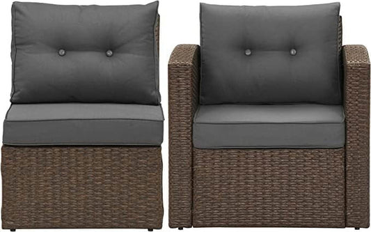 Royalcraft Patio Furniture Set with Cushions, PE Wicker Outdoor Conversation Set Outdoor Sectional Sofa for Garden, Beach, Balcony and Poolside, Aluminum Frame
