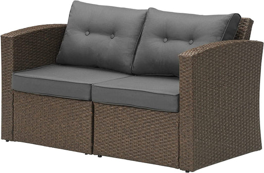 RoyalcraftPatio Wicker Loveseat 2-Seater Sofa, Rattan Wicker Sofa for 2 Persons with Cushions for Garden, Beach, Balcony and Poolside, Aluminum Frame