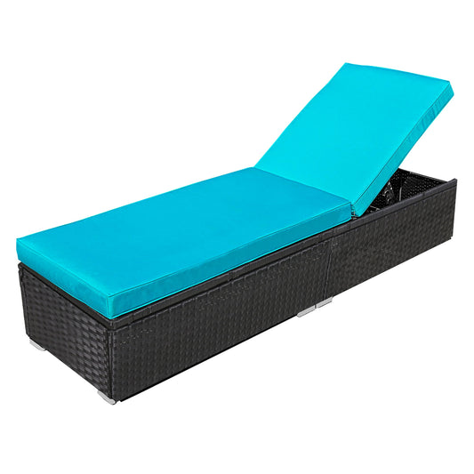 Sunvivi Wicker Patio Chaise Lounge Chair, Create the Patio of Your Dreams With Our Modular Furniture Sets, Black and Blue, PE Wicker
