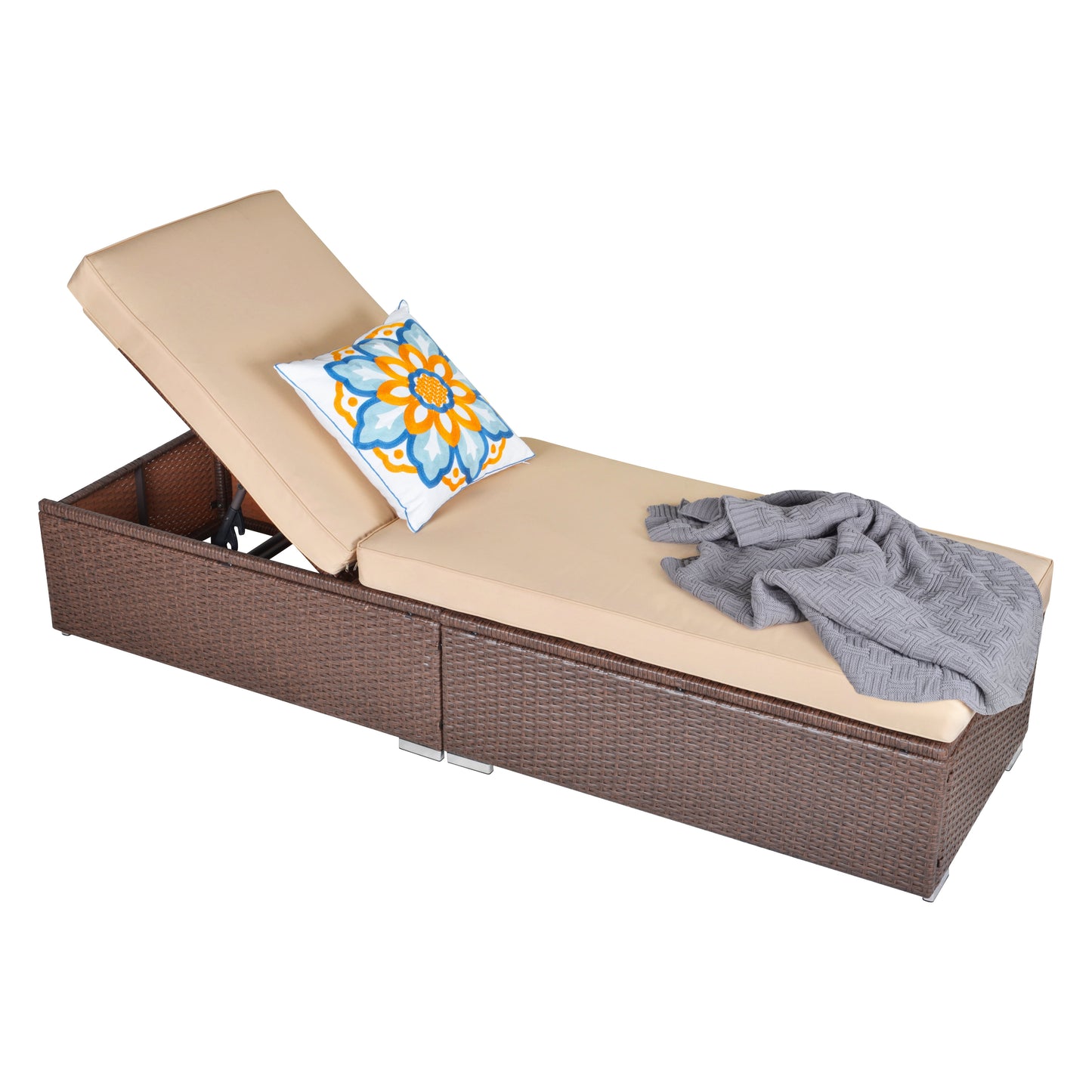 Sunvivi Wicker Patio Chaise Lounge Chair, Create the Patio of Your Dreams With Our Modular Furniture Sets, Black and Blue, PE Wicker